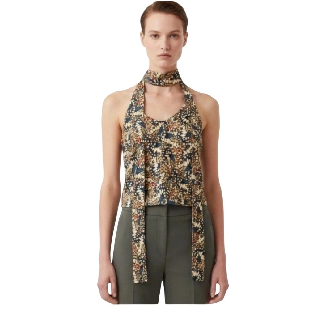 Wildfang Butterfly Wing Print Halter Neck Tie Top Scarf Detail Multi Color New-S